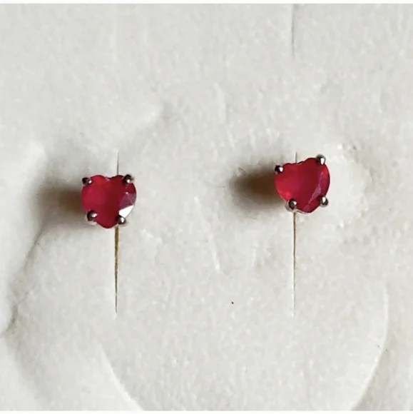 Genuine AfricanRuby Heart Stud Earrings in Platinum Over Sterling Silver 2.35ctw - Picture 7 of 8
